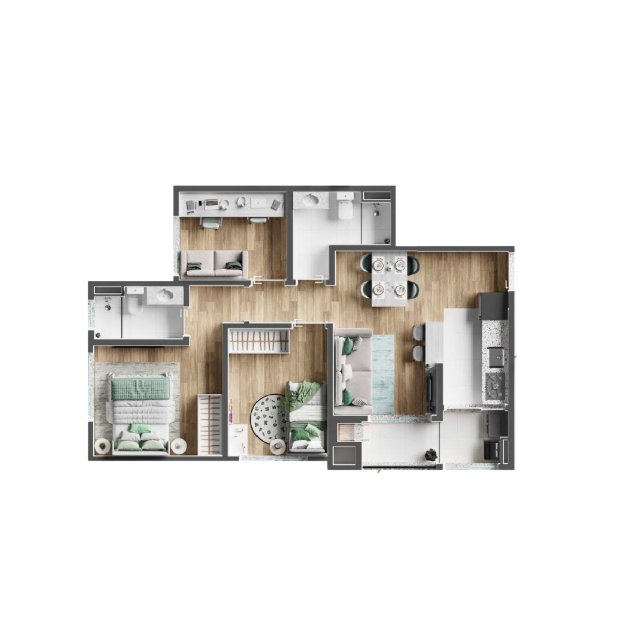 3 Quartos com 1 suíte